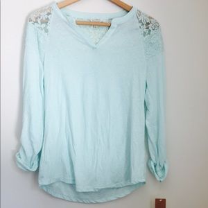 Sonoma Blue Blouse Top Shirt Lace Long Sleeve
